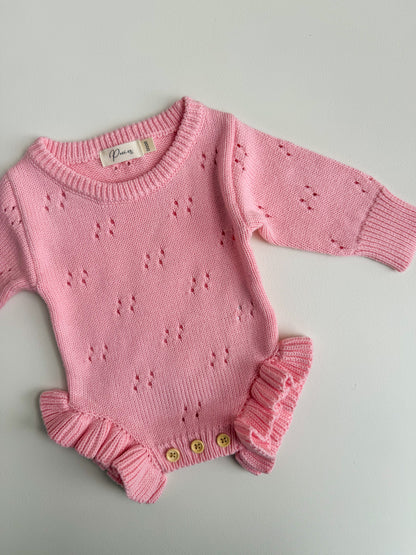 POINTELLE FRILL ROMPER - BUBBLEGUM PINK