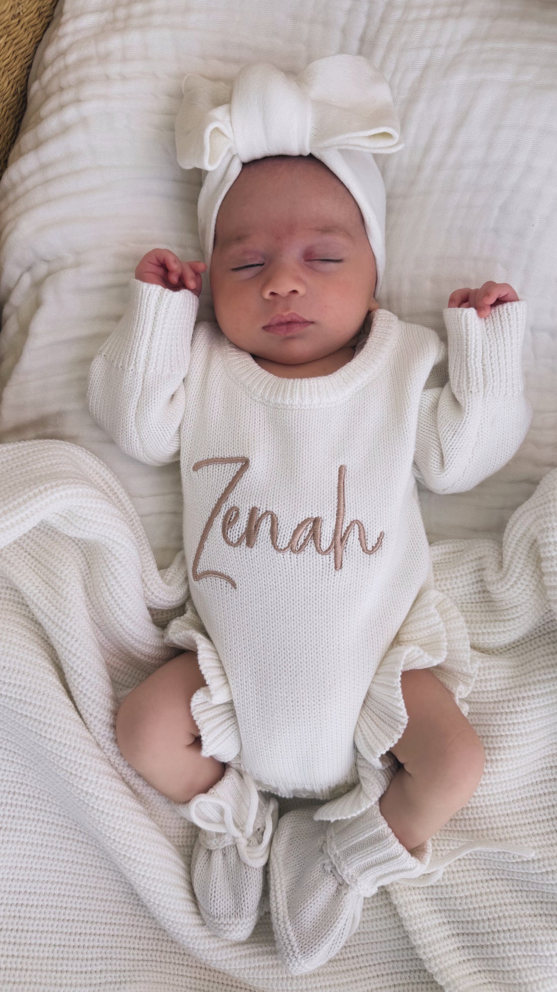 CLASSIC BIRTH ANNOUNCEMENT FRILL ROMPER - MILK