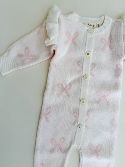 LONG FLUTTER BOW ROMPER | MILK