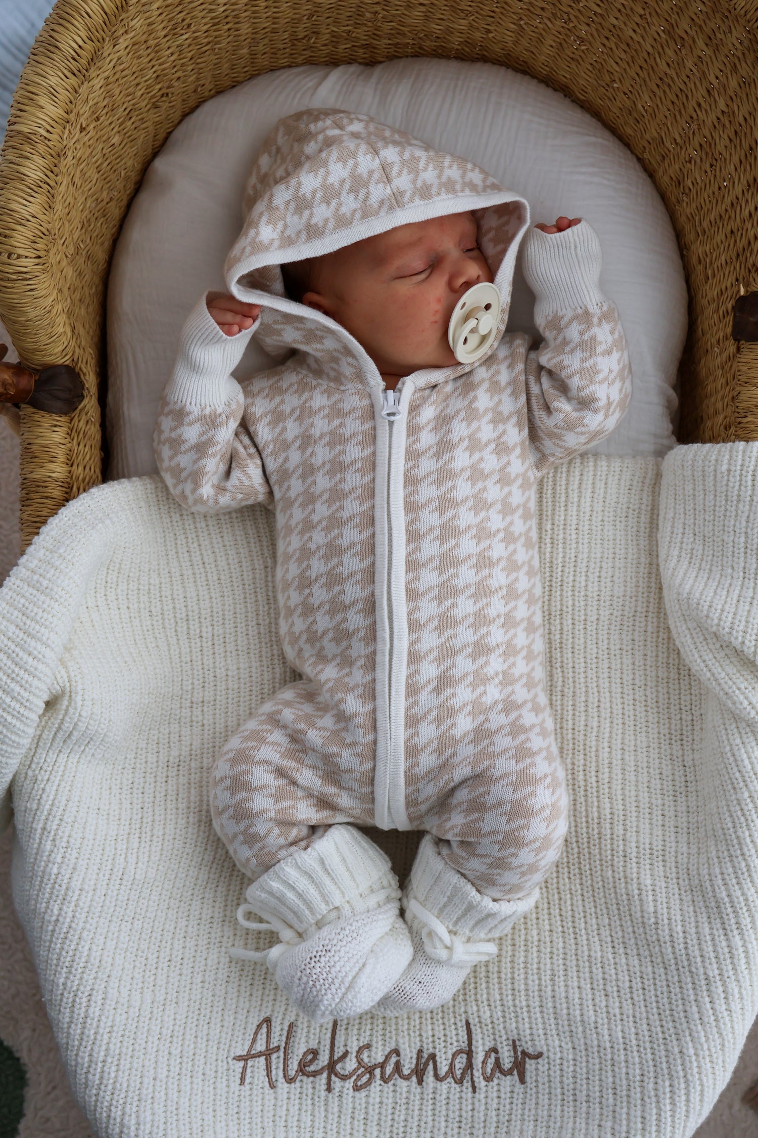 HOUNDSTOOTH HOODED ZIP ROMPER