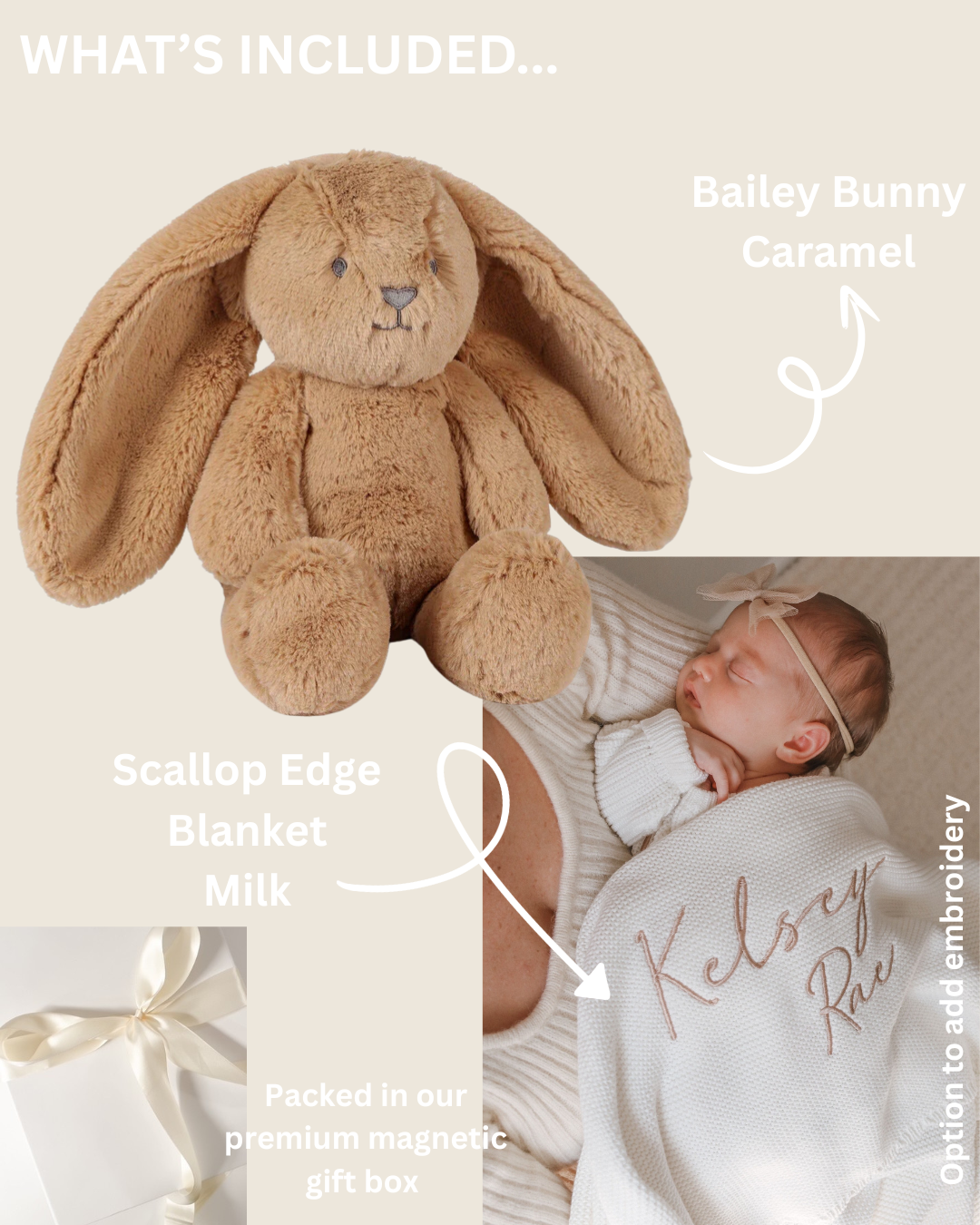 SCALLOP BLANKET MILK + CARAMEL BUNNY GIFT BOX
