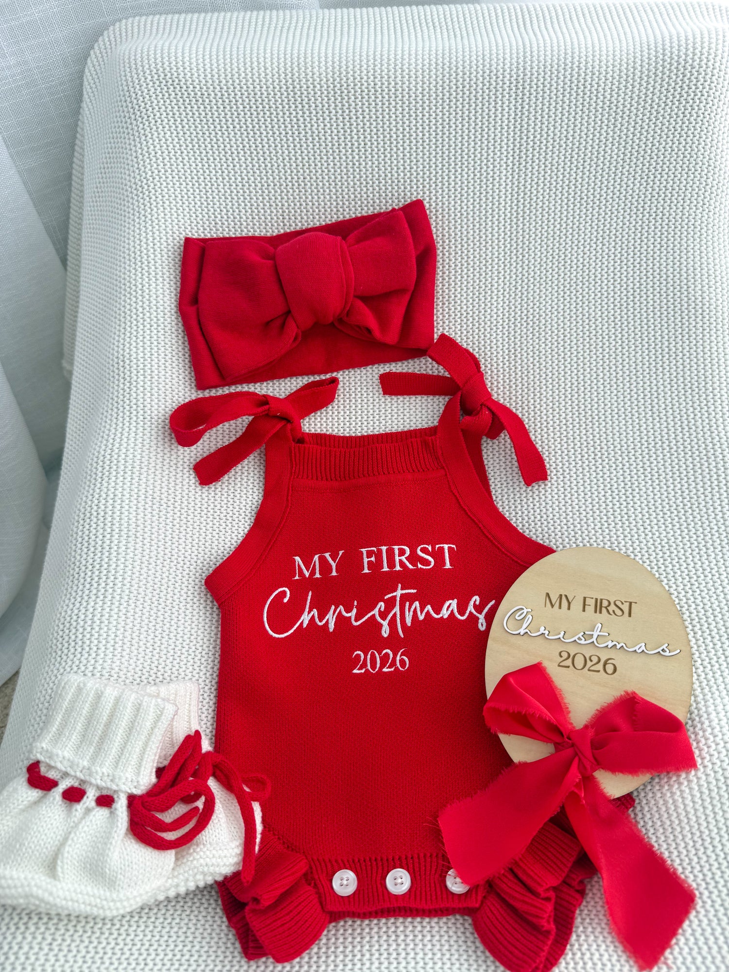 FRILL TIE ROMPER | MY FIRST CHRISTMAS 2026 | RED