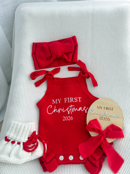 FRILL TIE ROMPER | MY FIRST CHRISTMAS 2026 | RED