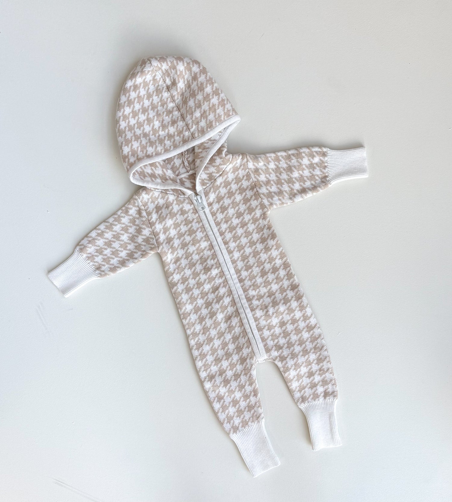 HOUNDSTOOTH HOODED ZIP ROMPER