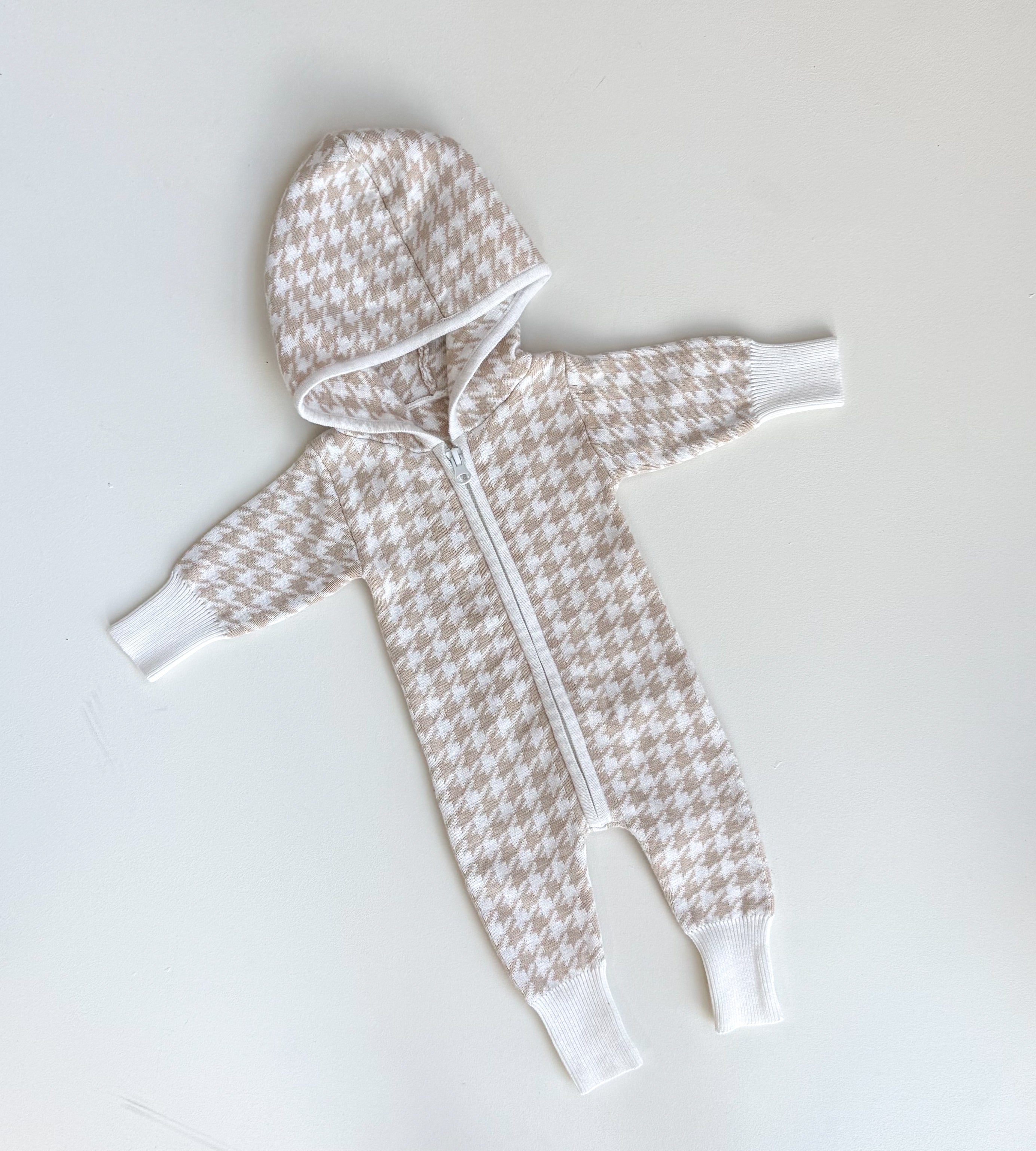 HOUNDSTOOTH HOODED ZIP ROMPER