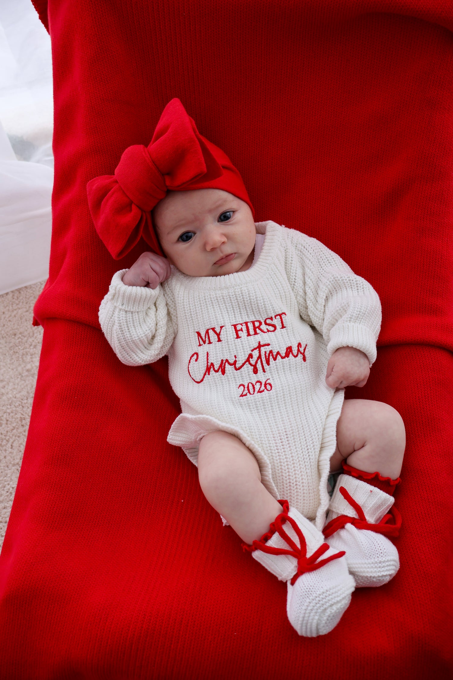 FINE KNIT FRILL BLANKET | RED