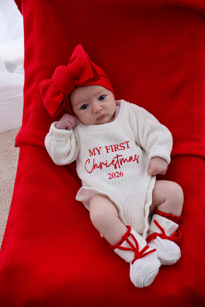 FINE KNIT FRILL BLANKET | RED