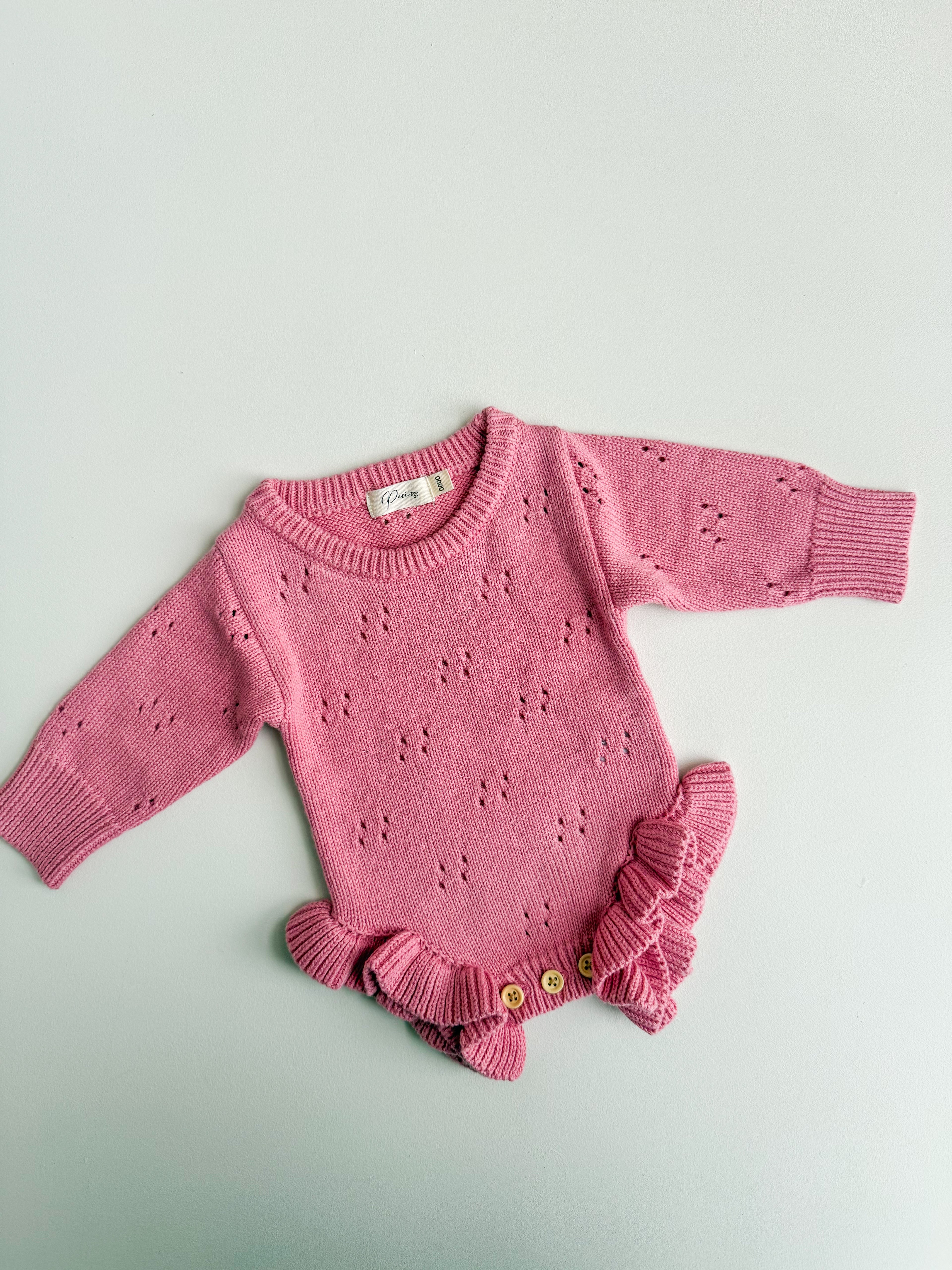 POINTELLE FRILL ROMPER - WATERMELON PINK
