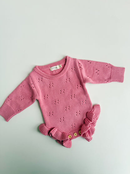 POINTELLE FRILL ROMPER - WATERMELON PINK