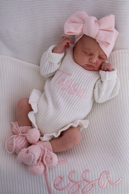 RIBBED LEG FRILL ROMPER - MILK