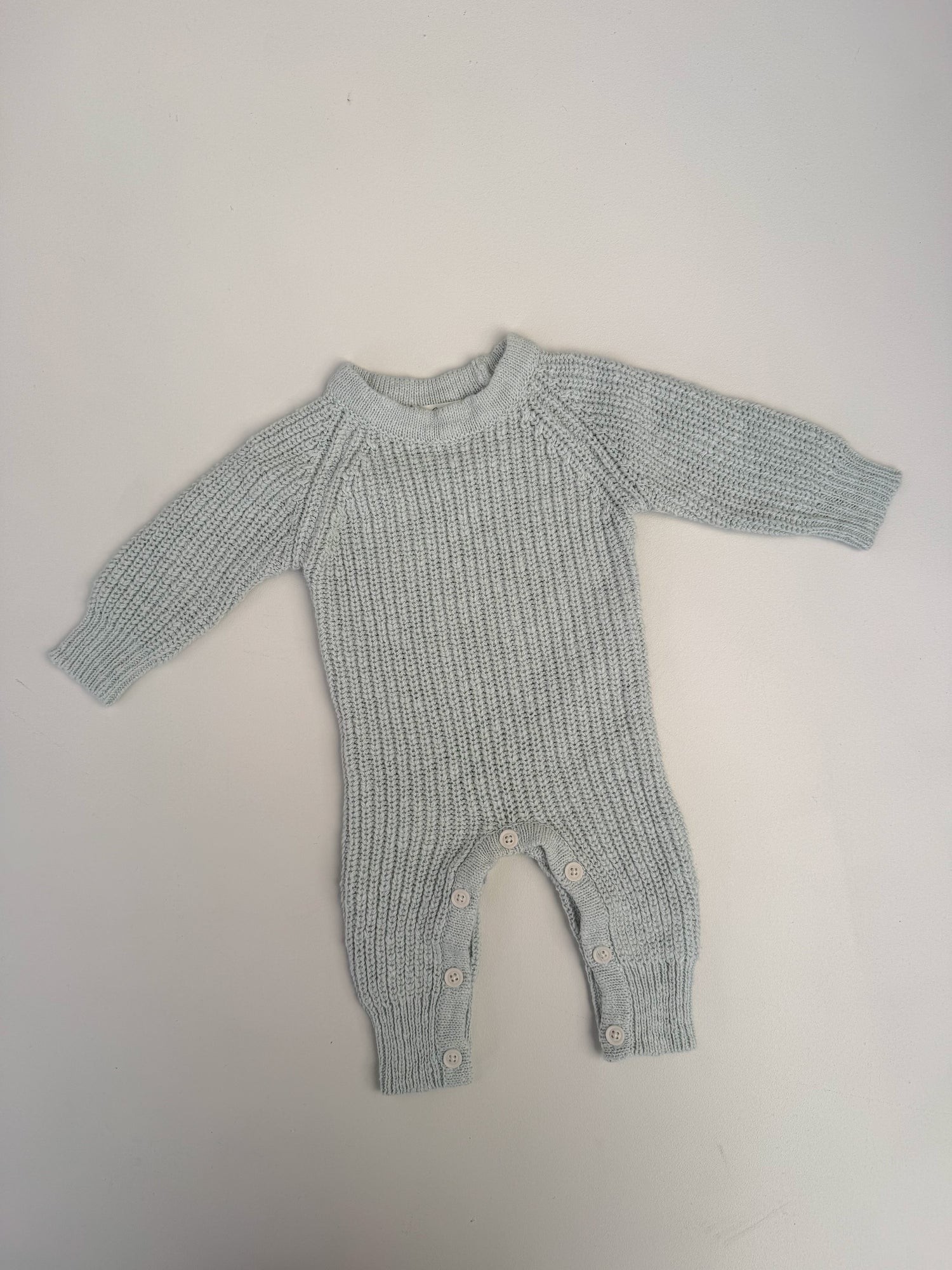 LONG TEXTURED COTTON ROMPER | SEA MIST