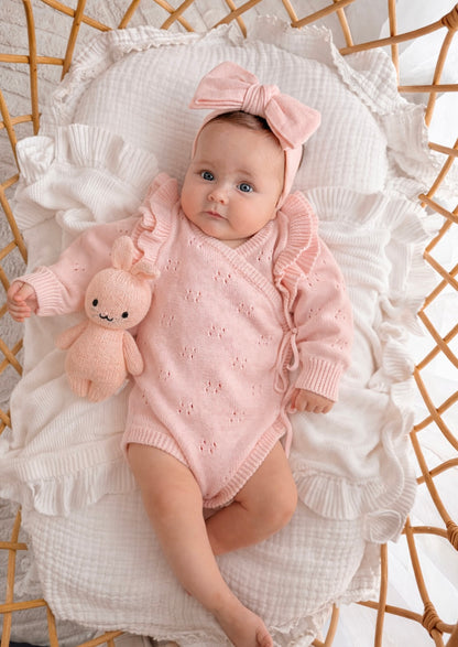 DOUBLE FLUTTER POINTELLE KIMONO BODYSUIT