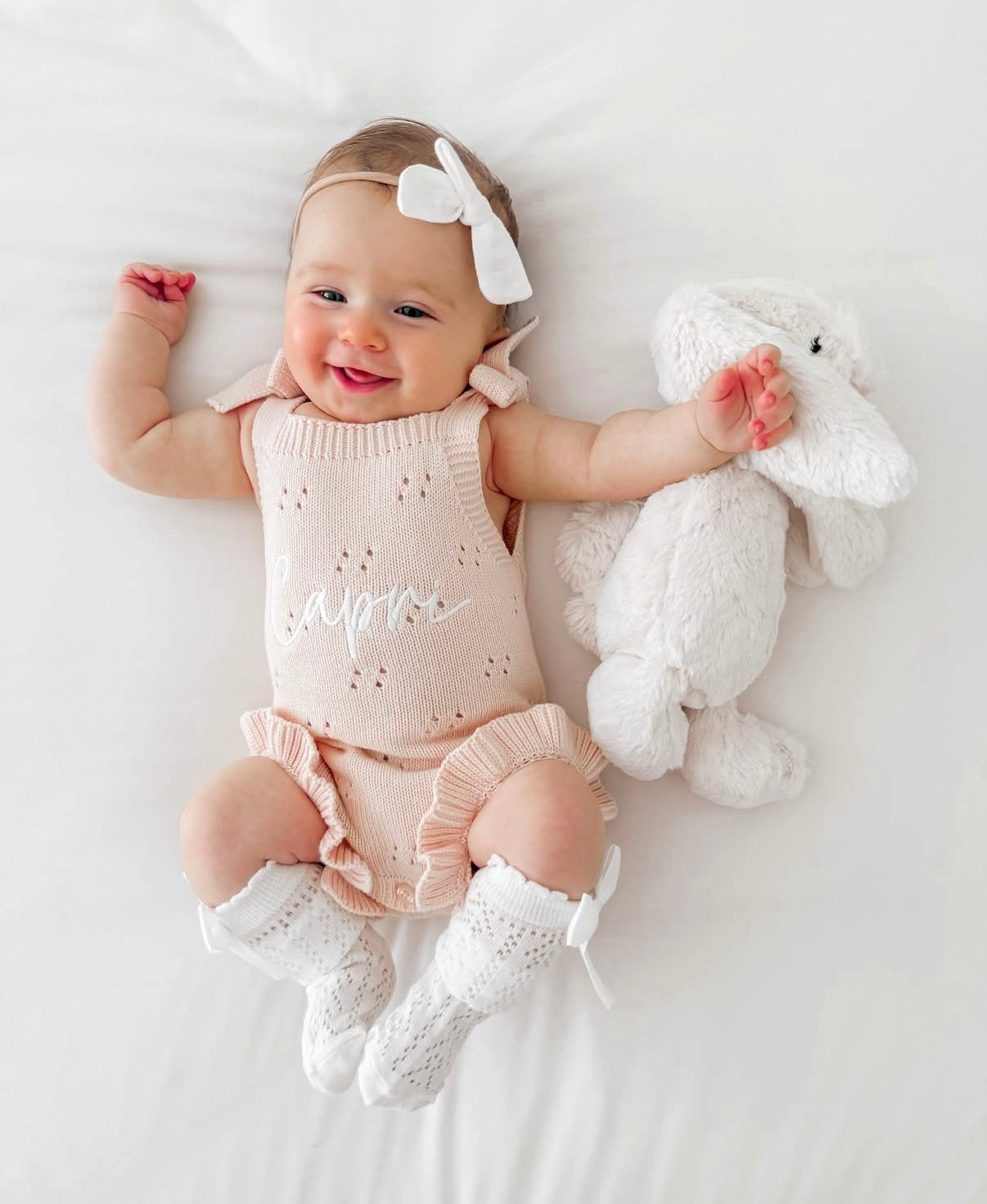 POINTELLE FRILL TIE ROMPER | BABY PINK