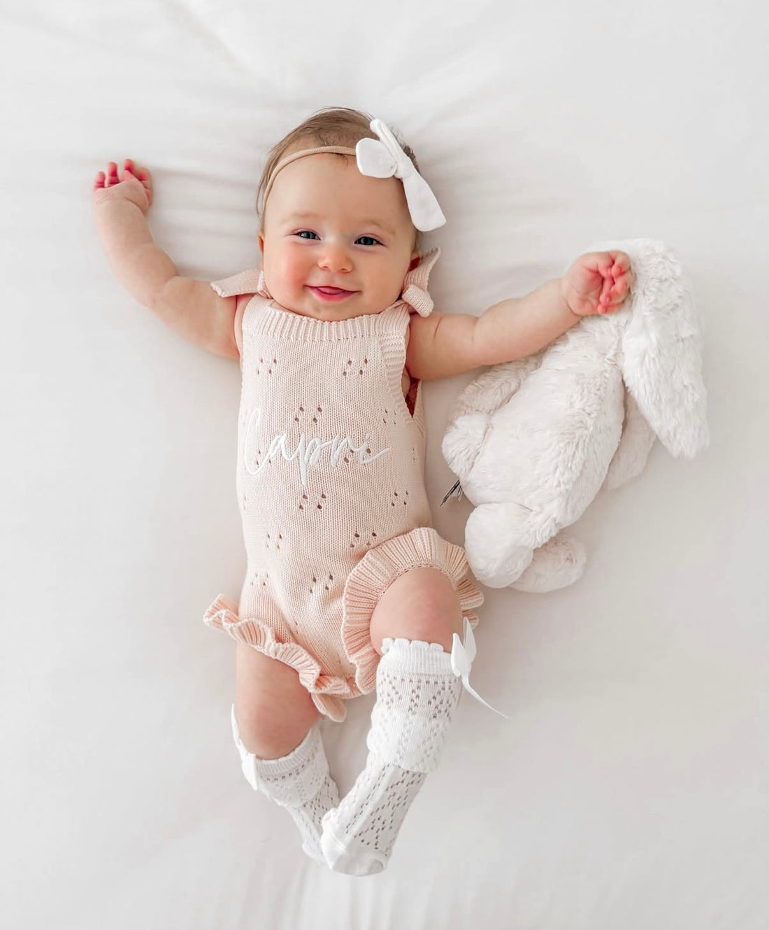 POINTELLE FRILL TIE ROMPER | BABY PINK
