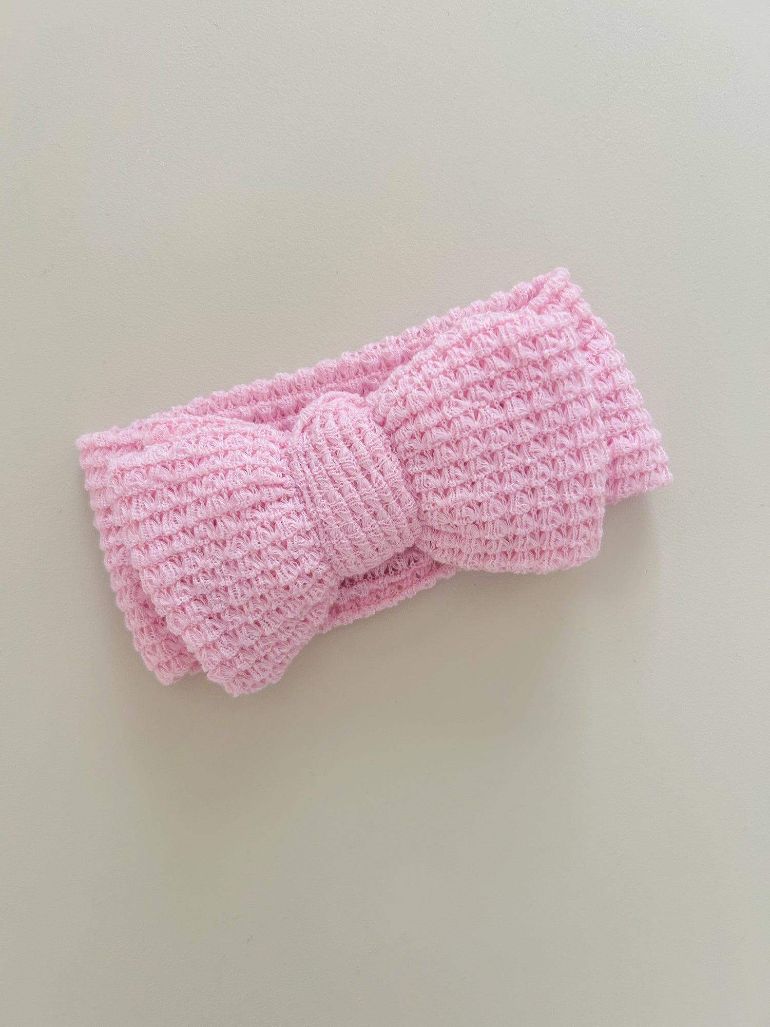 ELISSA WAFFLE KNIT BOW HEADBAND - CANDY PINK