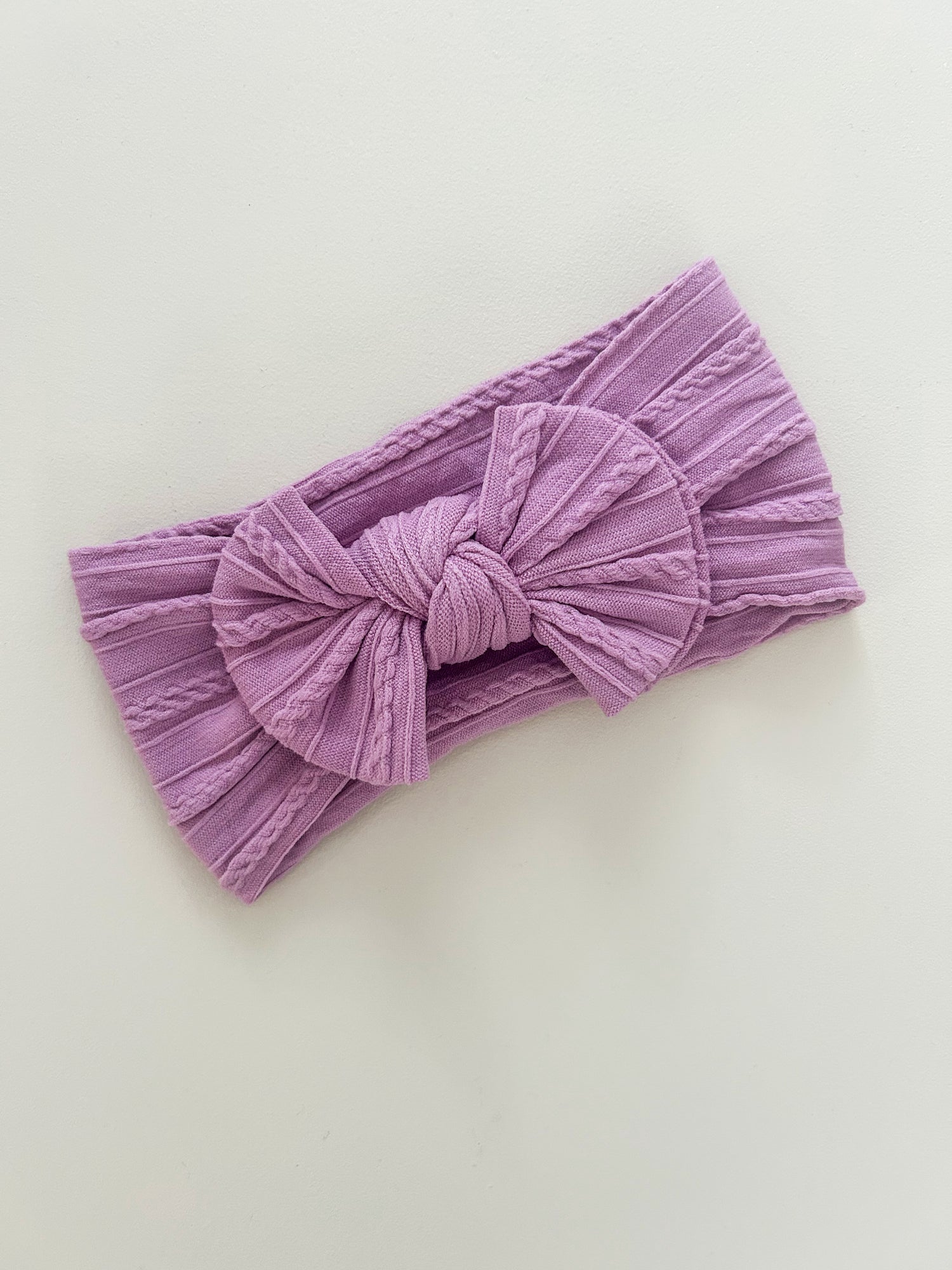 KNOT BOW CABLE KNIT HEADBAND - HELIOTROPE PURPLE