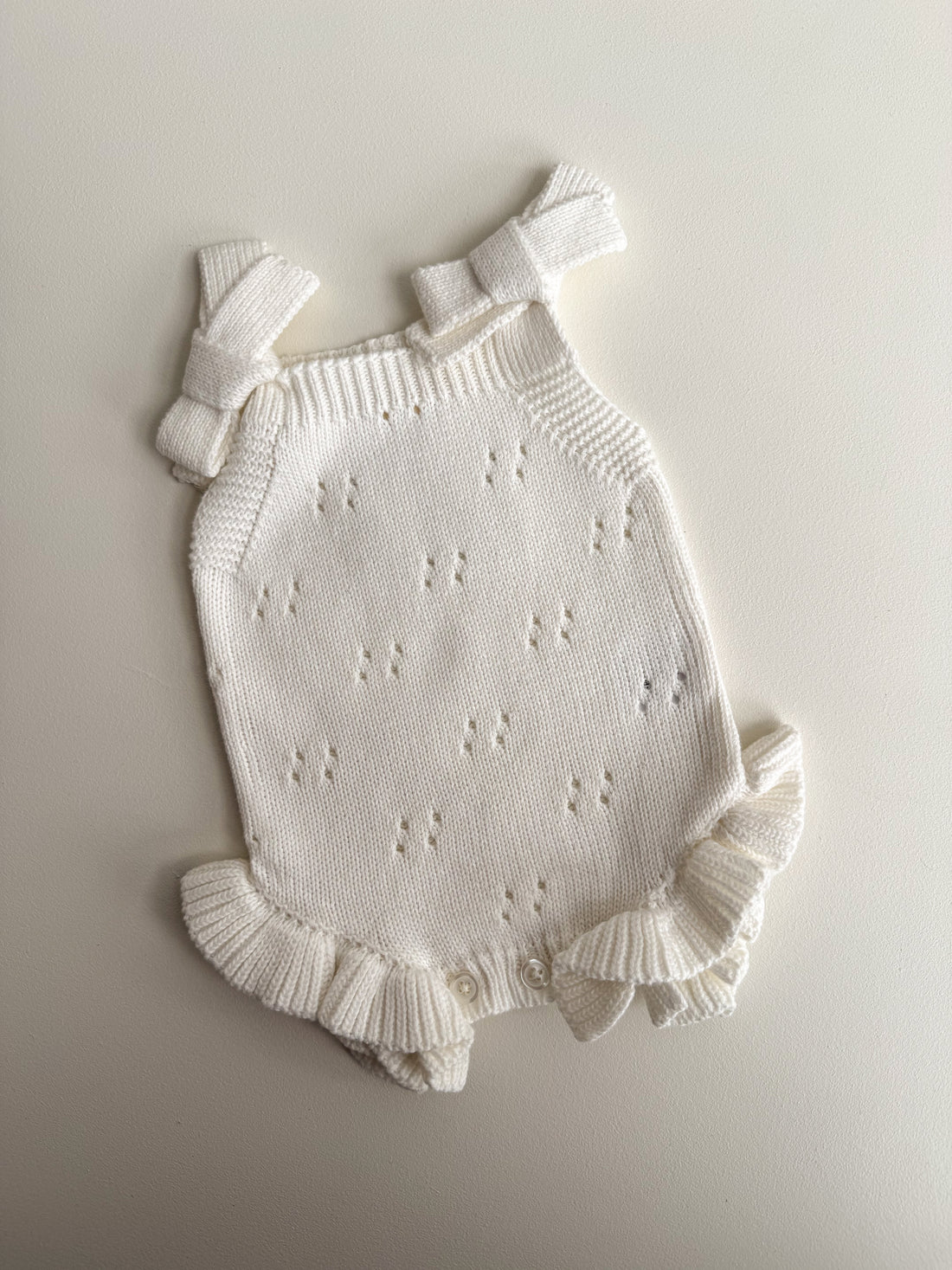 POINTELLE FRILL TIE ROMPER | MILK