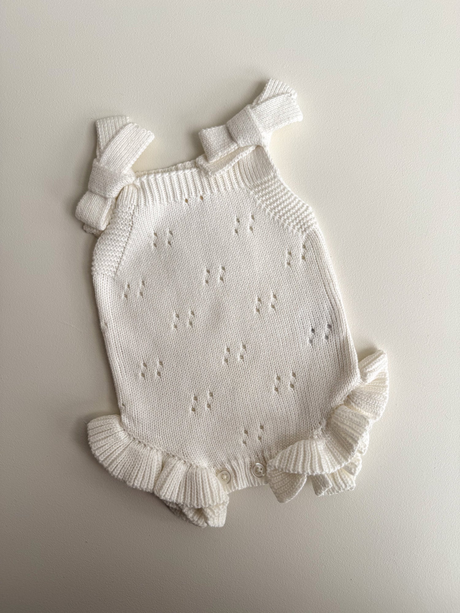 POINTELLE FRILL TIE ROMPER | MILK