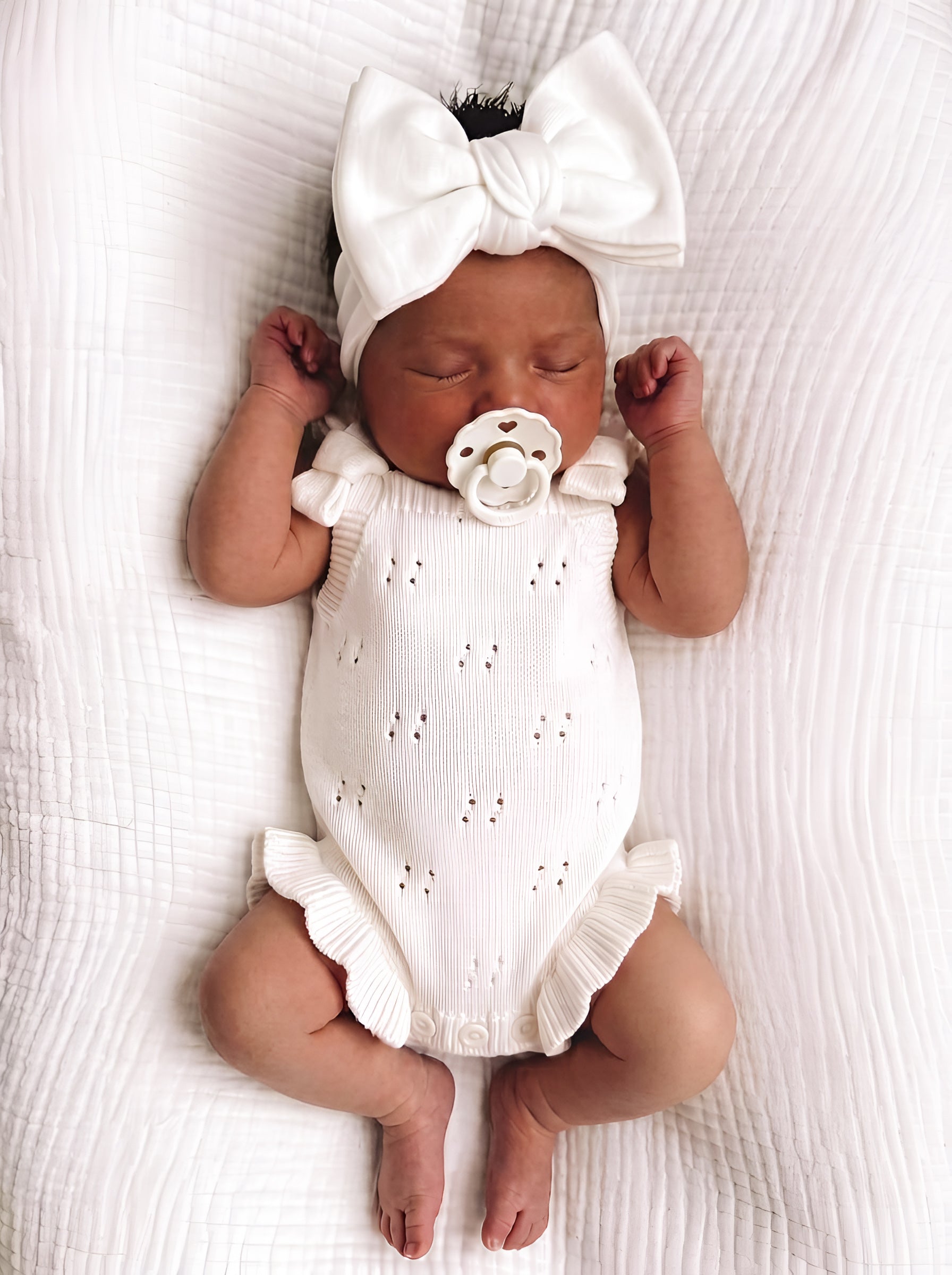 POINTELLE FRILL TIE ROMPER | MILK