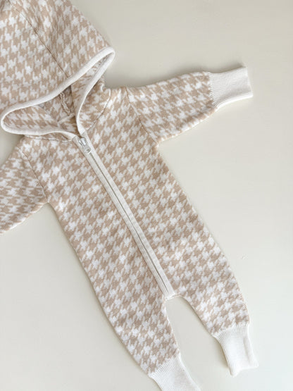 HOUNDSTOOTH HOODED ZIP ROMPER
