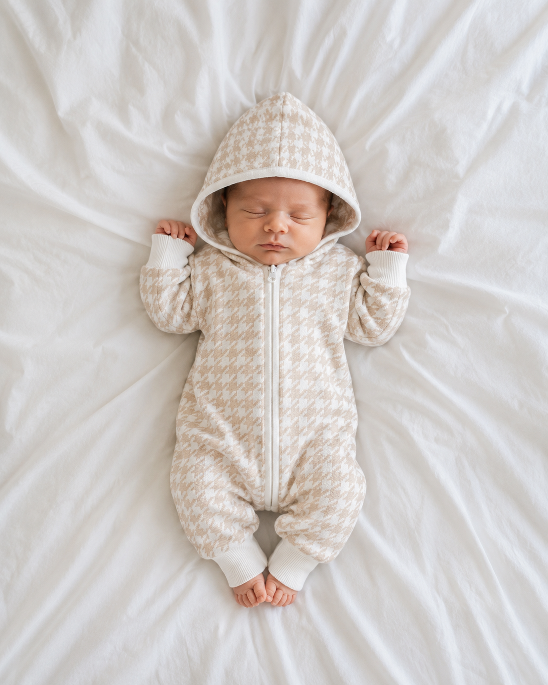 HOUNDSTOOTH HOODED ZIP ROMPER