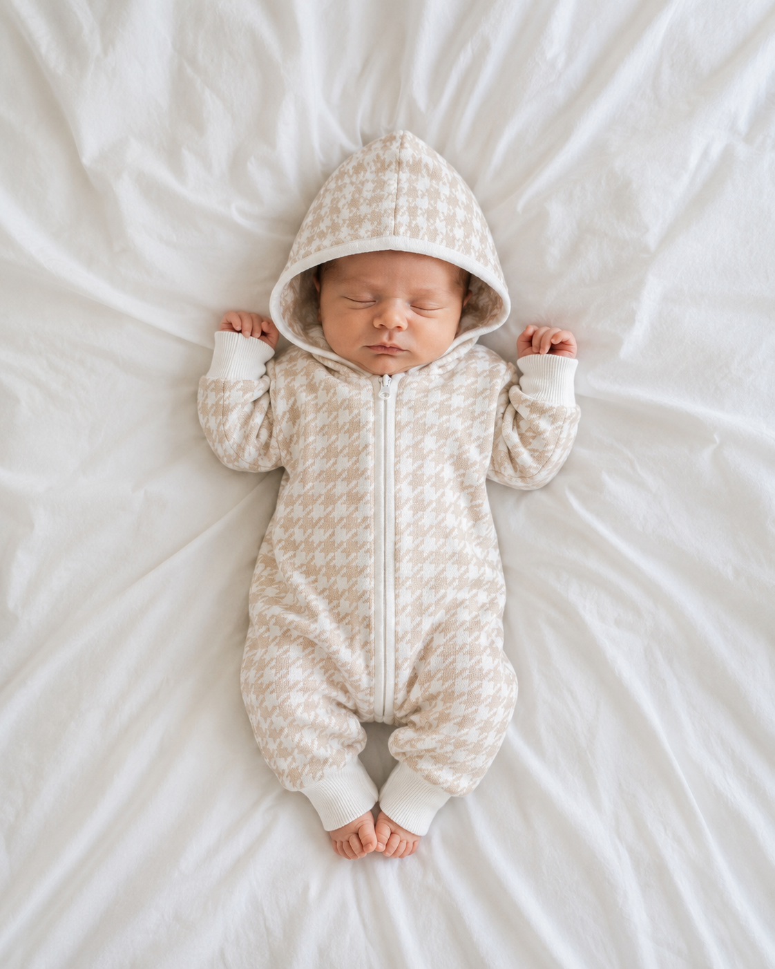 HOUNDSTOOTH HOODED ZIP ROMPER