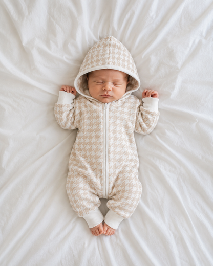 HOUNDSTOOTH HOODED ZIP ROMPER