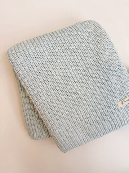 TEXTURED RIBBED COTTON BLANKET | SEA MIST