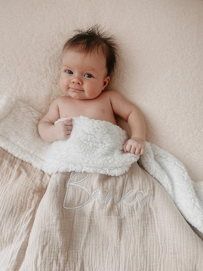 SHERPA TEDDY MUSLIN BLANKET | LATTE