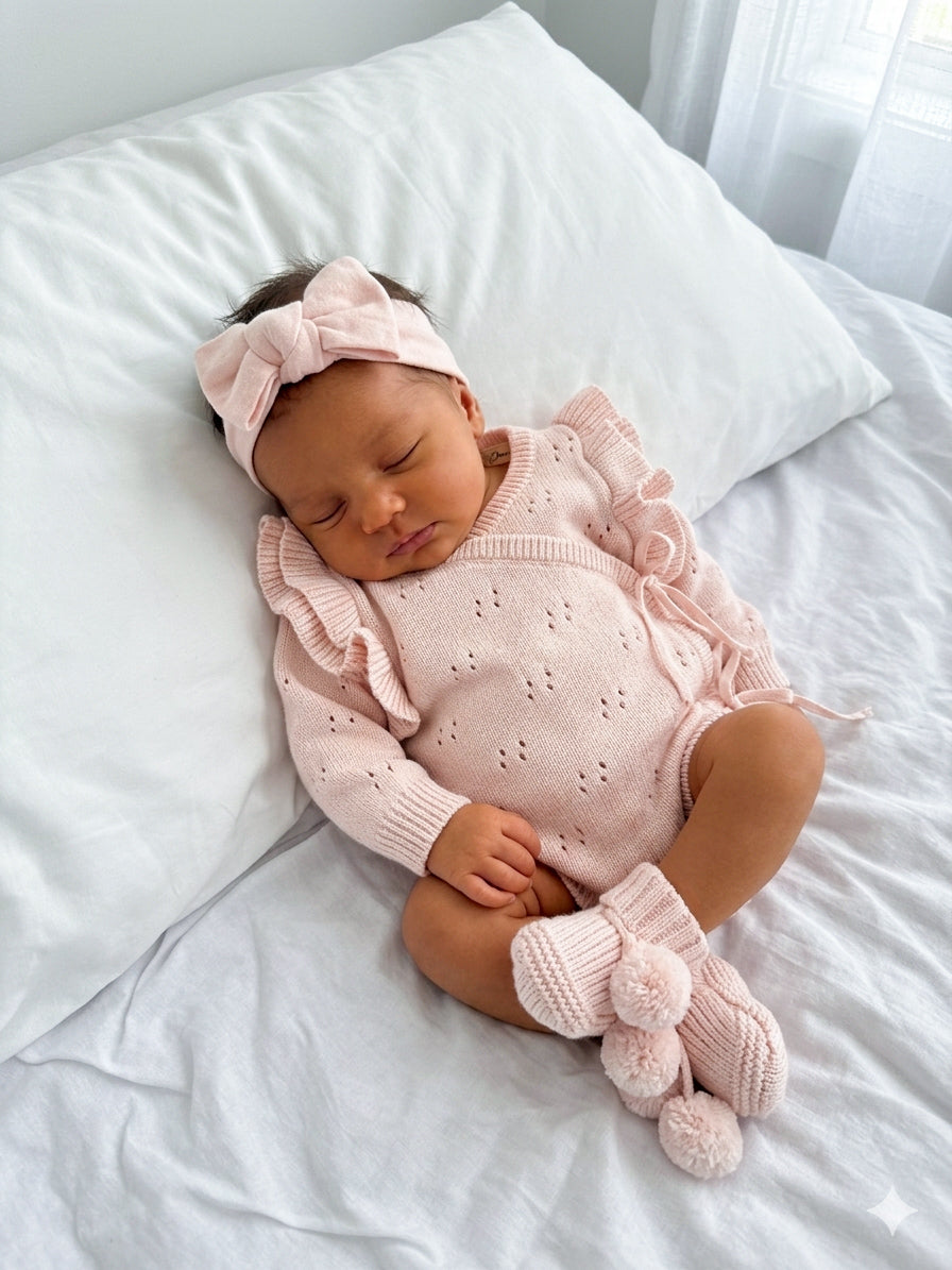 DOUBLE FLUTTER POINTELLE KIMONO BODYSUIT