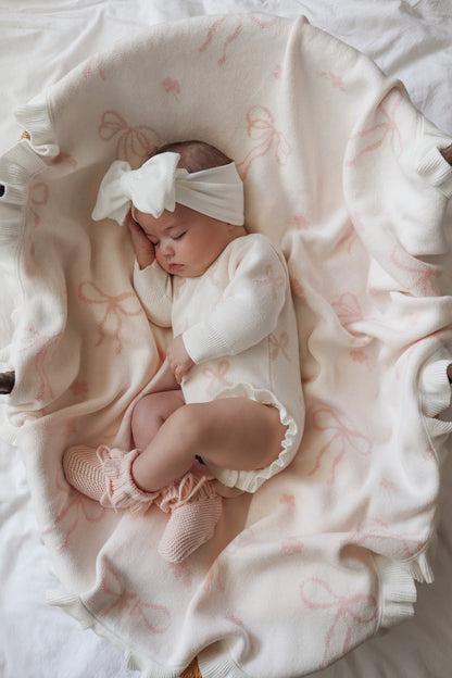 FRILL ROMPER | MILK + BABY PINK BOWS