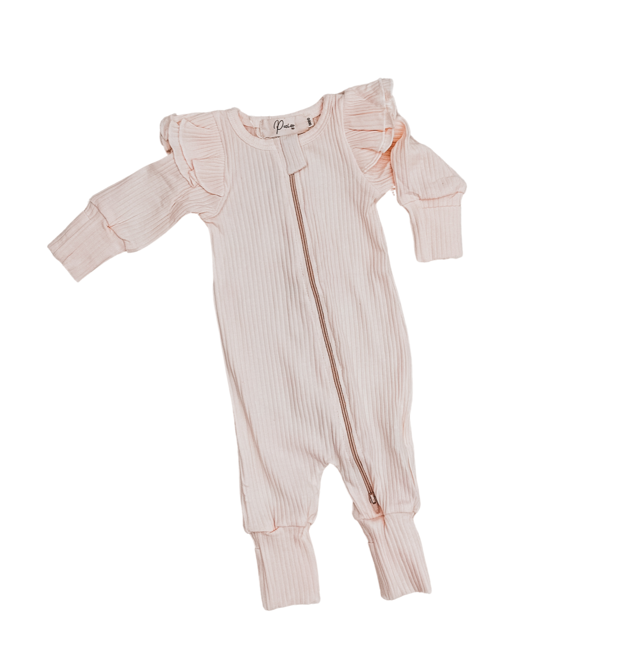 FLUTTER RIBBED ONESIE | SOFT PEACH