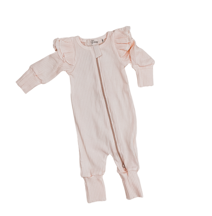 FLUTTER RIBBED ONESIE | SOFT PEACH