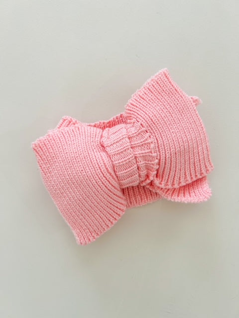 RIBBED KNIT OVERSIZED BOW - PINK