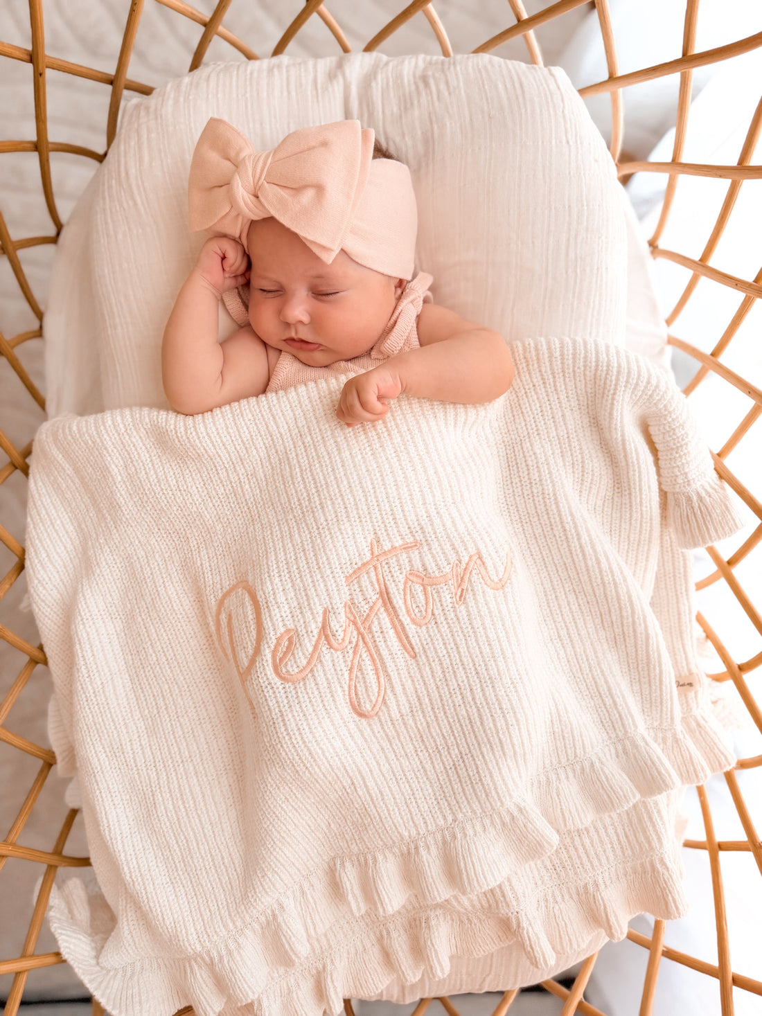 TEXTURED FRILL COTTON BLANKET | SNOW