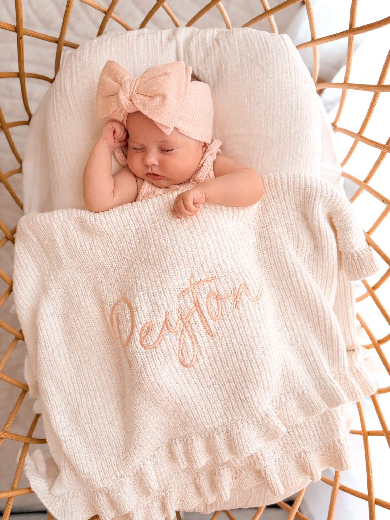 TEXTURED FRILL COTTON BLANKET | SNOW