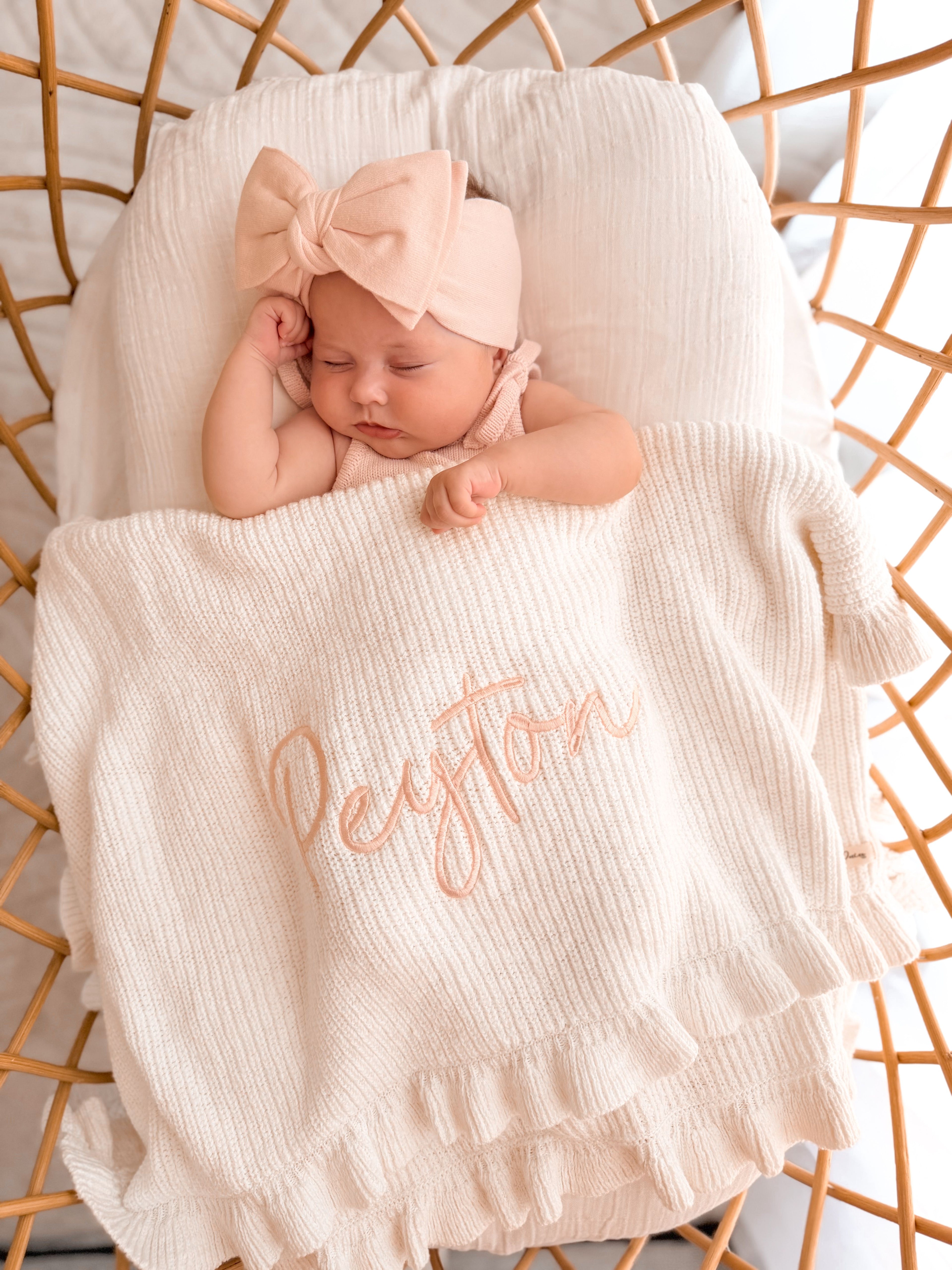 TEXTURED FRILL COTTON BLANKET | SNOW