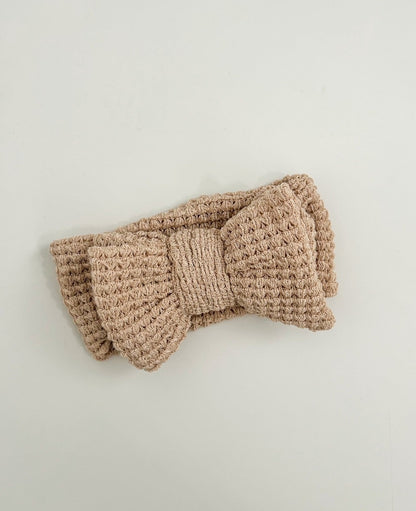 ELISSA WAFFLE KNIT BOW HEADBAND - TEDDY NUDE