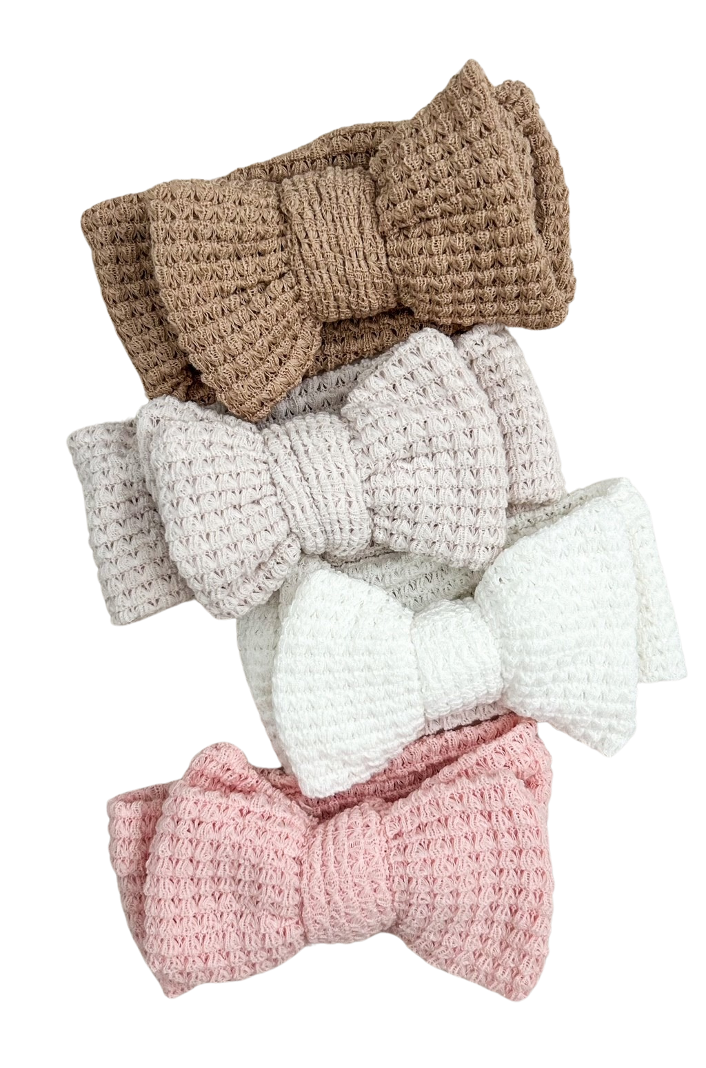 ELISSA WAFFLE KNIT BOW HEADBAND - PINK