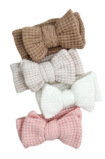 ELISSA WAFFLE KNIT BOW HEADBAND - TEDDY NUDE