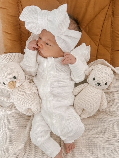 FLUTTER RUFFLE WAFFLE ONESIE | WHITE