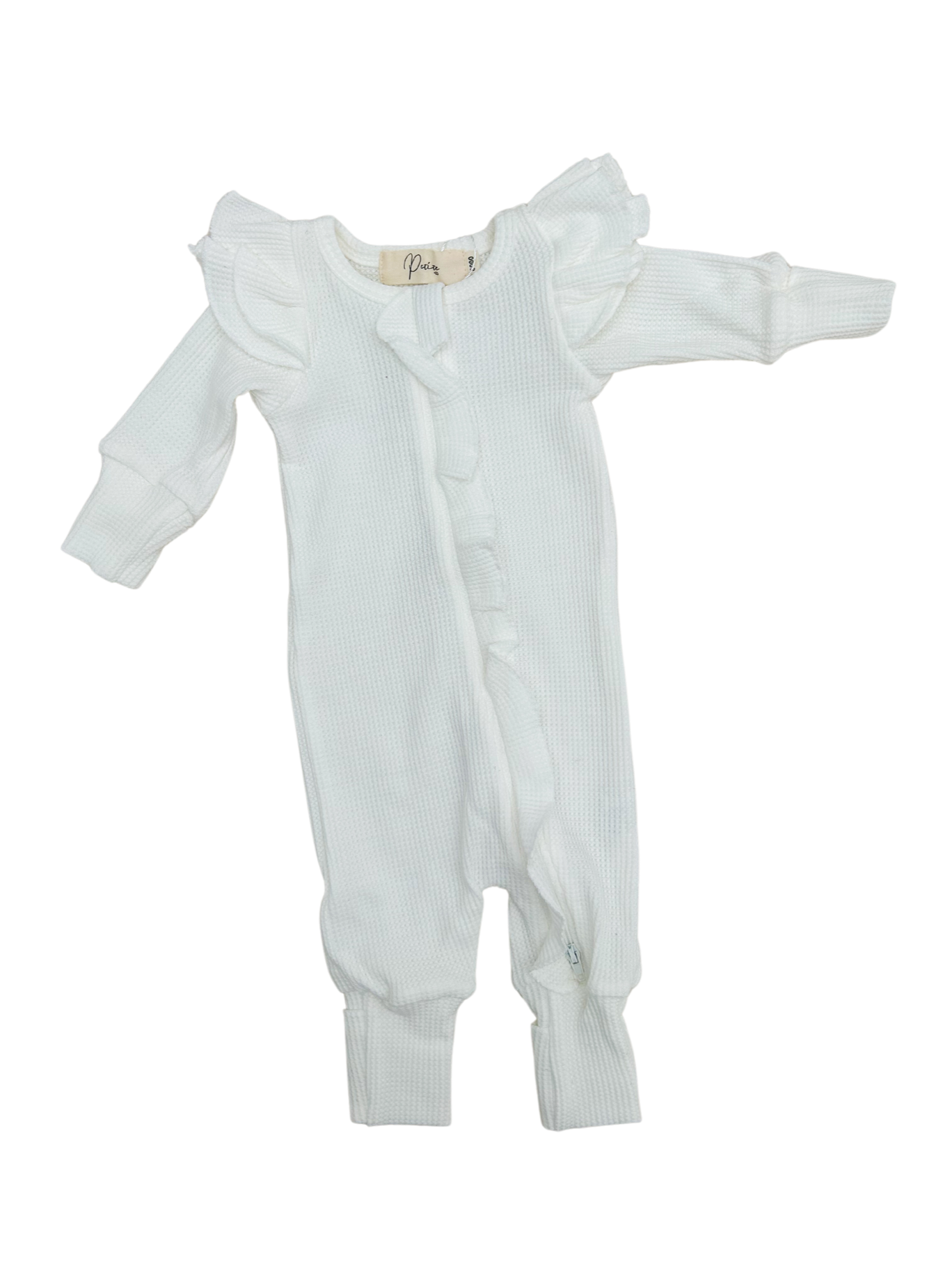 FLUTTER RUFFLE WAFFLE ONESIE | WHITE