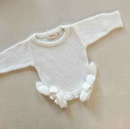 CLASSIC BIRTH ANNOUNCEMENT FRILL ROMPER - MILK