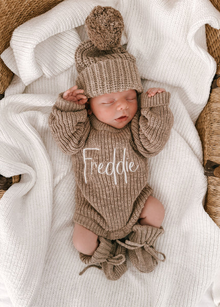 CHUNKY TEXTURED KNIT ROMPER | BROWN – Petite + Co