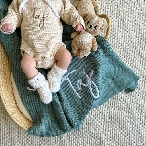 THICK BOARDER PERSONALISED BABY BLANKET | TEAL