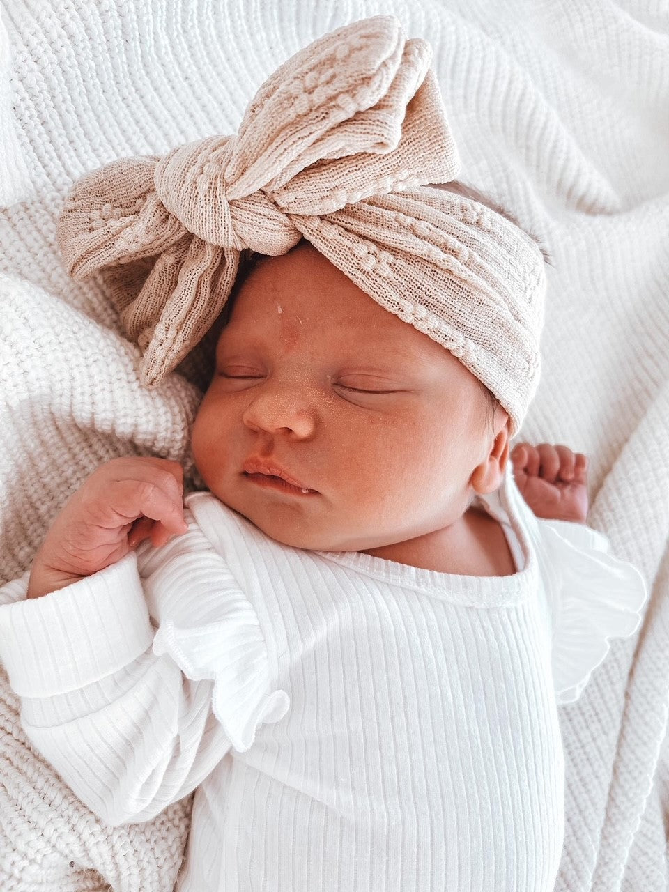 FLORAL OVERSIZED BOW HEADBAND - LATTE