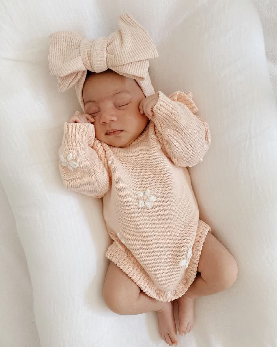 CHUNKY WAFFLE BOW HEADBAND - BEIGE