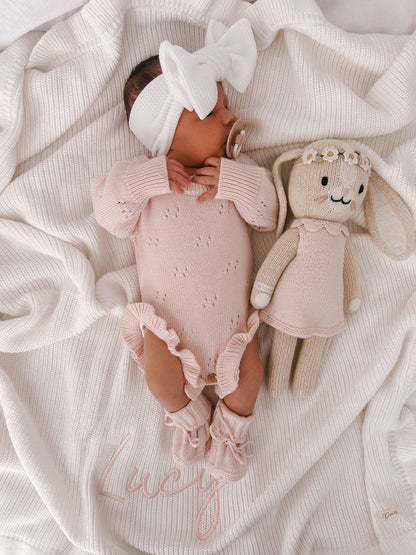 CUFF NEWBORN LACE BOOTIES - BABY PINK