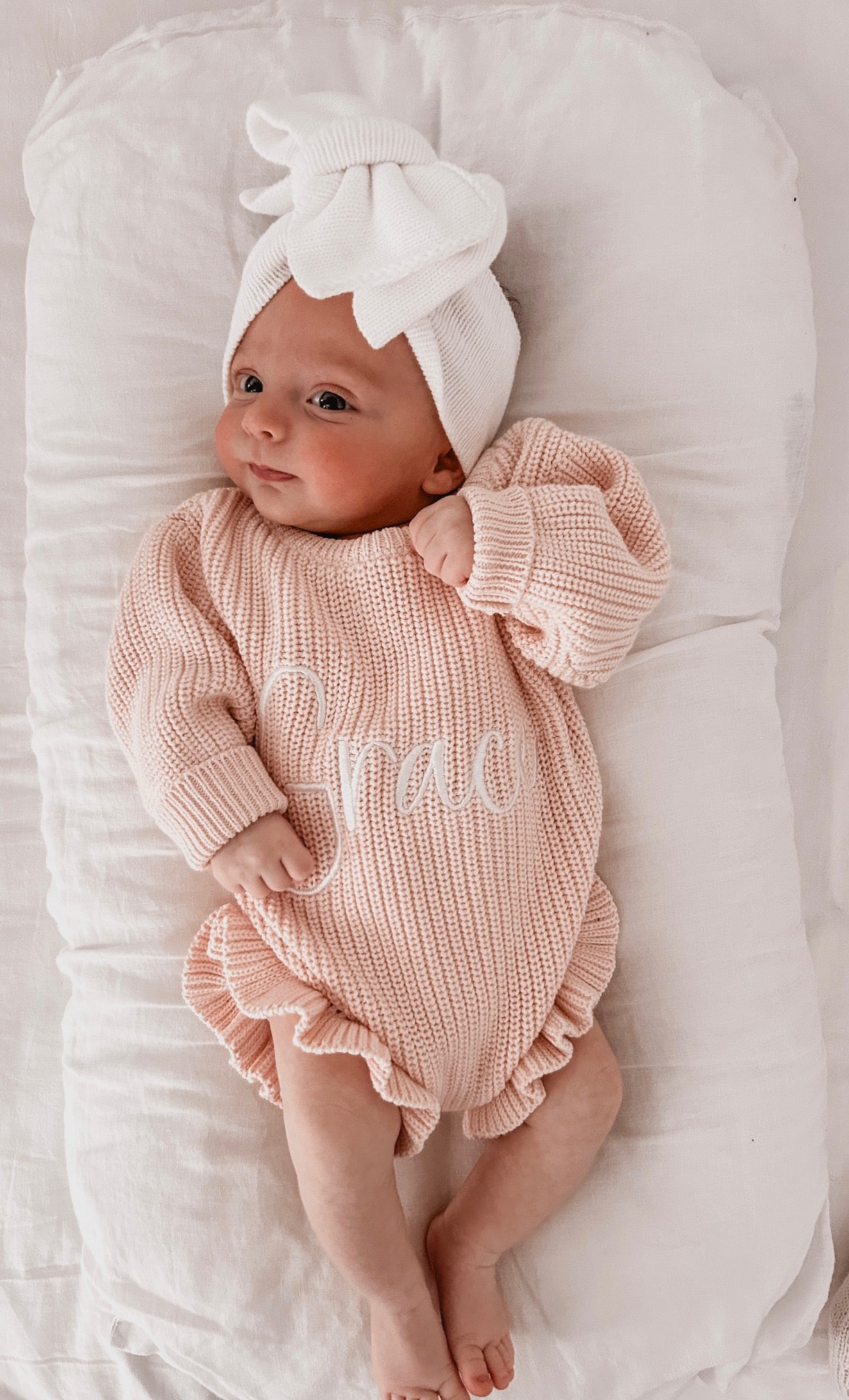 RIBBED LEG FRILL ROMPER - BABY PINK