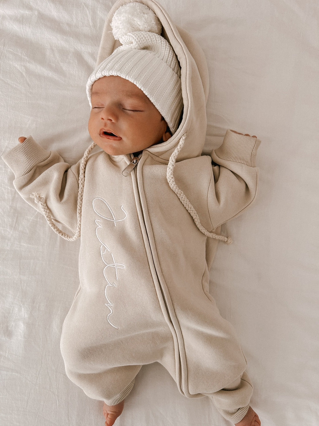 HOODED BUBBLE ROMPER - NATURAL